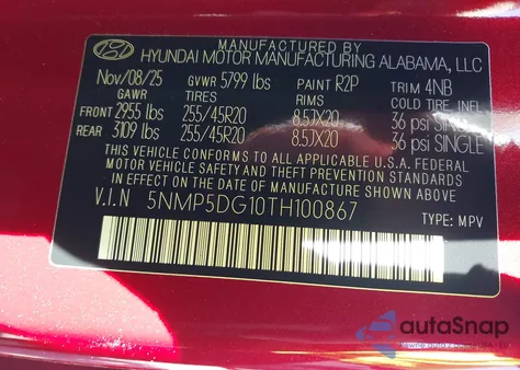 2026 Hyundai Santa Fe Hybrid Calligraphy z USA, uszkodzony, nr VIN 5NMP5DG10TH100867